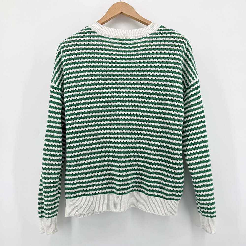 Spiritual‎ Gangster Large Green White Striped Open Knit Cotton Blend Sweater - Picture 6 of 11